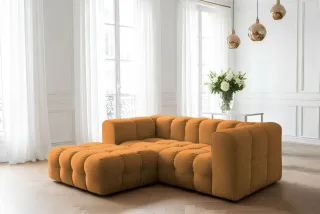 Ecksofa Designersofa SOLVIE XS in Stoff Moly Orange Ottomane Links