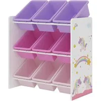 en.casa Kinderregal, »Muxía« mit 9 Ablagekisten Einhorn-Motiv 60x62x26,5 cm