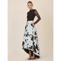 Apart Abendkleid mit Meshärmeln und floralem Rock