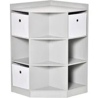 HOMCOM Kinderregal Spielzeugablage, Eckregal mit 3 Aufbewahrungsboxen 1-tlg., für Kinderzimmer, für 3-12 Jahre Kinder, Grau