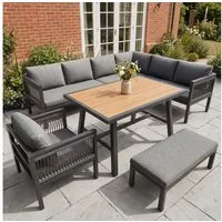 Celya Gartenlounge-Set 6-tlg mit Tisch und Hockern, (wetterfestes Stahlgestell, strapazierfähige Sitzkissen, modernes Seilgeflecht-Design), ideal für Balkon, Terrasse, Garten oder Wintergarten