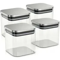 Arendo Aufbewahrungsbecher Glasbehälter-Set 4x 0,8L Borosilikatglas mit Edelstahldeckel, Borosilikatglas, Edelstahl, Silikon, (Vorratsbehälter-Set, 4-tlg., 4er Set), Vorratsdosen, luftdicht, Hitzebeständig, mikrowellengeeignet