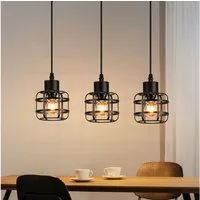 Nettlife Pendelleuchte Vintage schwarz Hängelampe industrielle 1/3flammig rund E14, Höhenverstellbar, ohne Leuchtmittel, für Esstisch, Kücheninsel, Bars, Cafés und Restaurants