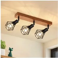 ZMH Deckenleuchten Schwarz Deckenspot - E14 Vintage Schwenkbar 350° für Flur Wohnzimmer, Augenschutz, LED wechselbar, Holz Deckenlampe, Schlafzimmer Küche
