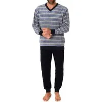 RELAX by Normann Pyjama Herren Frottee Schlafanzug, Pyjama mit Bündchen in Streifenoptik