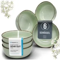 PURE LIVING INTERIOR DESIGN Geschirr-Set Pure Living Müslischale 6er 16cm »Rustic«, Steingut, Mintgrün, 6 Personen, Steingut, Authentischer Landhausstil, Reaktive Glasur – jedes Stück ein Unikat,…