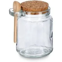 Zeller Present Deckel Vorratsglas m. Löffel u. Korkdeckel, 240 ml, Glas / Kork / Holz, transparent, ca. Ø 7,2 x 10,5 cm
