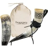 hornerey Bierkrug Thor's Horn, Graviertes Trinkhorn 0,5 l im Set