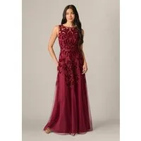 Adrianna Papell Abendkleid Illusion Bead Mesh Long Dress Elegantes und schimmerndes Samtkleid mit Perlenstickerei