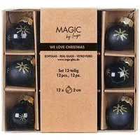 Holly & Jolly Weihnachtsbaumkugel, Weihnachtskugeln Glas 2cm Schneeflocken Motiv 12er Set Ebony Black