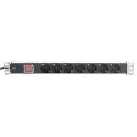 19" Steckdosenleiste mit Aluminiumprofil, 7-fach, 1HE schwarz, 2 Meter Kabel, Schalter