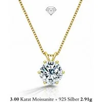 UNIQAL.de Silberkette 925 mit Moissanit 3,0 Karat – Solitaire Diamant Anhänger Optik (Silberkette mit Solitaire Moissanit Anhänger, 925 Sterling Silber weißgold oder 14K gold veredelt, inkl. Luxuriöse Schmuck Geschenkbox), Moissanit VVS1 Reinheit, GR