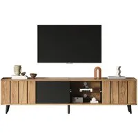 Merax Lowboard Fernsehschrank in Holz-Schwarz (Fernsehschrank 175x31.5x45cm, 1 St), TV-Schrank mit 3 Türen, gehärtetem Glasregal und 6 Stützbeinen