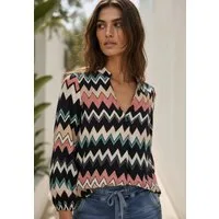 Andijamo-Fashion Schlupfbluse MODERN WAVE Locker fallende, gerade Silhouette, grafisches Wellenmuster