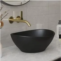 DeerValley Aufsatzwaschbecken DeerValley Oval Keramik Aufsatzwaschbecken Badezimmer Gäste-WC 40x33cm (Packung, ohne Armatur und Ablaufgarnitur), Ovale Keramik-Waschschale in Schwarz ohne Hahnloch