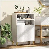 HOMCOM Badkommode mit Soft-Close-Türen, 2 offene Regale (Badschrank, 1 St., Aufbewahrungsschrank), für Badezimmer, Wohnzimmer, Weiß