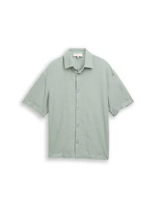 Denim Tom Tailor - Loose Fit Kurzarmhemd aus Baumwolle green mist - Gr. - M