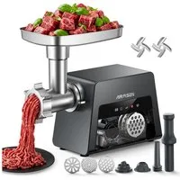 Airmsen Fleischwolf Elektrischer Fleischwolf 3-in-1 Gemüseschneider Wurstfüller, 2500 W, Leiser Betrieb,Touch-Bedienfeld,Überhitzungsschutz,Aufbewahrungsbox