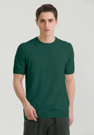 T-Shirt Basic-Strick-T-Shirt Mit Rundhalsausschnitt