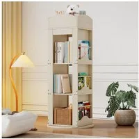 Flieks Bücherregal 360° drehbar, 142×63×63 cm 1-tlg., 4 Ebenen Standregal schwenkbar Lagerregal mit Fächern Holzoptik