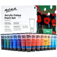 Mont Marte Acrylfarbe Set - wählbar aus 12 oder 24 Farben x in je 75 ml Tuben, wasserbasiert, ideal für Leinwand, Holz, Stein & kreative Projekte