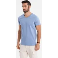 OMBRE T-Shirt BASIC Herren T-Shirt aus klassischer Baumwolle mit V-Ausschnitt Jacquard-Label mit Branding in der Seitennaht