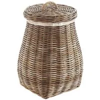 Kobolo Wäschekorb Wäschebehälter rund - Rattan kubu grey mit Deckel