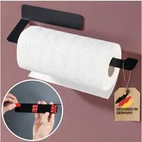 DEKAZIA Küchenrollenhalter ohne Bohren, Selbstklebender Papierrollenhalter Küche, (inkl. Klebeset, zwei Farben Schwarz-matt / Edelstahl gebürstet), Küchenpapierhalter Wand, Küchenrolle, Edelstahl rostfrei