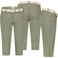 SUBLEVEL Bermudas Damen Short Bermuda 3/4 Hose Sommer Chino Stoff Hose mit Gürtel Capri