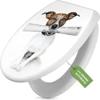 banjado WC-Sitz mit Absenkautomatik Motiv Business Day (umweltfreundliches Material, integrierte Scharniere), 44,5 x 37 x 5 cm