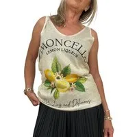 ITALY VIBES Shirttop - Ärmelloses Top für Damen - Lurex-Top mit trendigem Print - ONE SIZE passt Größe S - XL