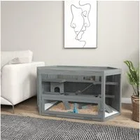 PawHut Kleintierkäfig Hamsterkäfig aus Holz 3 Etagen Nagarium, mit klappbarem Deckel, Sichtfenster, Rampe, 115 x 60 x 55 cm Grau