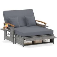 COSTWAY Loungebett, outdoor, Rattan, 2-Personen, Gartenliege mit verstellbarer Rückenlehne
