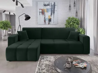 Ecksofa mit Schlaffunktion Sofa DAGNY in Stoff Kronos Grün Ottomane Links