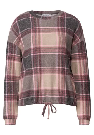 Street One - Pullover mit Karomuster beige/pink - Gr. - 38