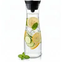 Arendo Karaffe Glaskaraffe 1200 ml mit Deckel, Wasserkaraffe mit Edelstahl Grobfilter, Borosilikatglas, 1,2 L, Sieb, hitze- und kältebeständig, BPA-frei