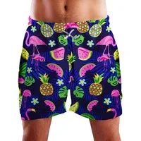 King Kameha Badeshorts Flamingo Melone Hawaii Bade-Shorts Mesh-Einsatz Verschluss Kordelzug Mit integriertem Mesh-Innenslip für extra Komfort