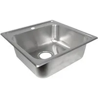 Stabilo Sanitär Einbauspüle Einbauspülbecken Chrom eckig aus Edelstahl mit vorgebohrtem Hahnloch, 50/50 cm, (Komplett-Set, Edelstahl Ablaufsieb mit Hahn-Durchführung, 35mm Siphon), mit Siphon