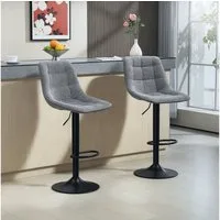 HOMCOM Barhocker mit Lehne, Stahlgestell, Chenille-Optik (Höhenverstellbare Küchenstühle mit Fußstütze, 2 St., Gepolstert Barstuhl), Drehbar Tresenhocker für Küche, Wohnzimmer Dunkelgrau
