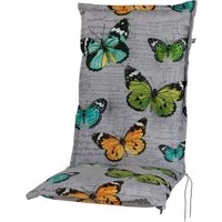 KETTtex Hochlehnerauflage Hochlehner Bali 2467 hellgrau Schmetterlinge 120x50x8 cm KETTtex, (1 St), Halteband verstellbar mit Bindebändern