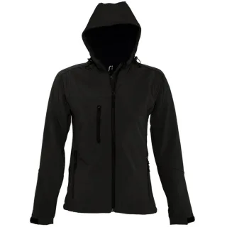 SOLS Womens/Ladies Replay Hooded Soft Shell Jacket (atmungsaktiv, winddicht und wasserabweisend) (Schwarz)