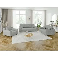 S-Style Möbel Polstergarnitur 3+2+1 Zara mit Braun Holzfüßen im skandinavischen Stil aus Cord-Stoff, (1x 3-Sitzer-Sofa, 1x 2-Sitzer-Sofa, 1x Sessel)