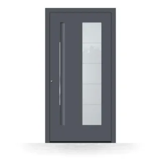 Haustüren Aluminium mit Griffmulde, Anthrazit RAL 7016, 98x185 cm, Glaseinsatz mit Motiv, Schüco-Profil, Modell Tübingen, individuell konfigurieren