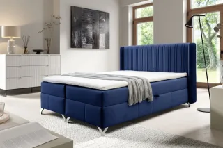 Boxspringbett Schlafzimmerbett DAMIEN 140x200cm Stoff Salvador Blau