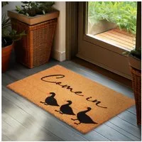 BRUBAKER Fußmatte Come In - 45 x 75 cm Schmutzfangmatte mit Gänsen - Braun, Rechteckig, Höhe: 16 mm, Fußmatte für Außen und Innen aus Kokos - Wetterfest und Rutschfest