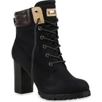 VAN HILL 812259 Schnürstiefelette Damen Schnürstiefeletten Worker Boots Stiefeletten Block Absatz