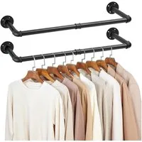 HEYHIPPO Wäscheständer Eisenrohraufhänger im Industriestil, 2 Stück schwarze Wandhalterung, 92,5cm Kleiderbügel,Platzsparer,Küchenregal,Garderobe im Industriestil