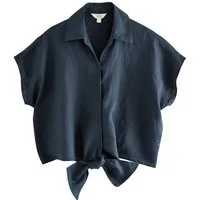 Next Kurzarmhemd Kurzarm-Bluse mit Knotendesign vorne, Kurzgröße (1-tlg)