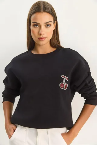 Bestickter Rundhalsausschnitt Sweatshirt