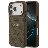 Guess Handyhülle MagSafe iPhone 17 Pro Kunstleder braun Logo Metall goldfarben 6,3 Zoll, Kantenschutz